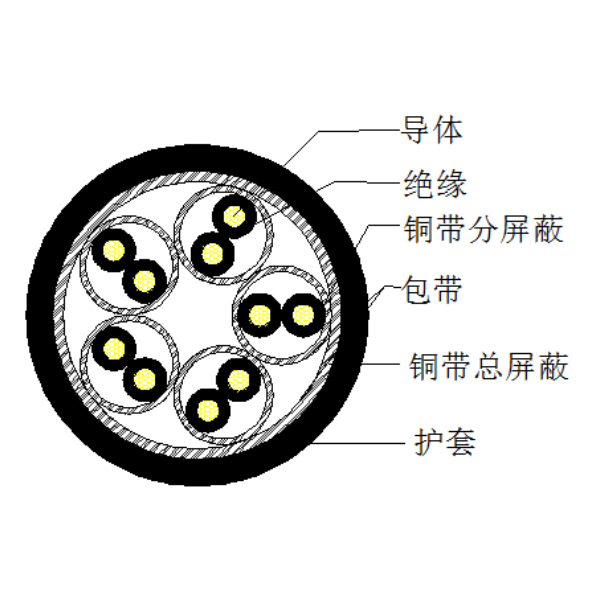 銅芯聚乙烯絕緣銅帶繞包分總屏蔽 聚氯乙烯護(hù)套計(jì)算機(jī)電纜-DJYP2VP2-300/500V